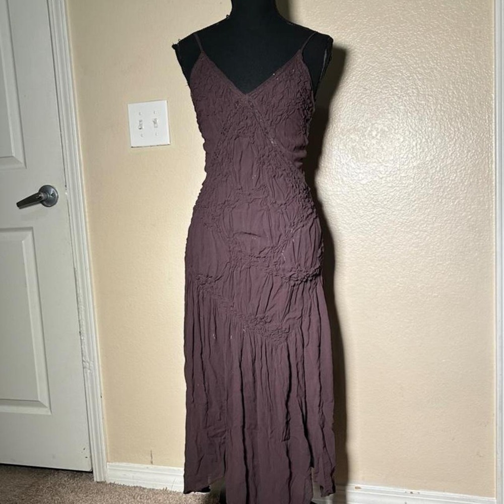 Zara Brown Fairy Asymmetrical Lace Maxi Dress Ruched Tiered Y2K 2000s Small